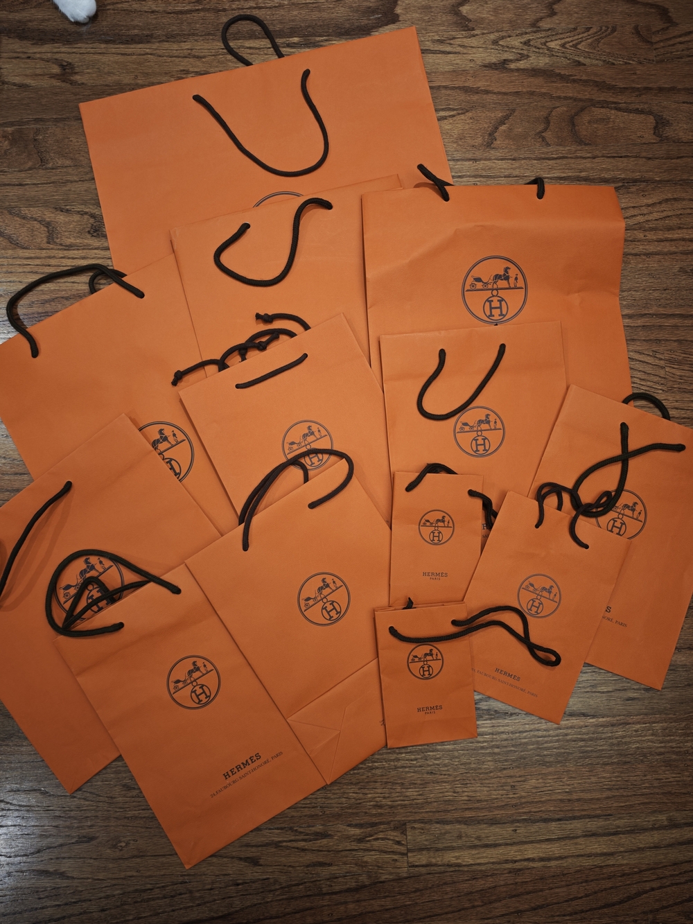 Hermes Orange Kids Accessory Gift Bags with Black Cord Handles